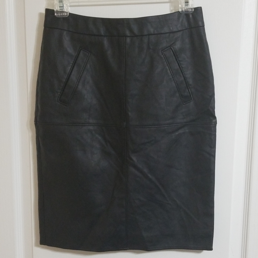 CAbi Faux Leather Black Zip Up Pencil Skirt FREE*